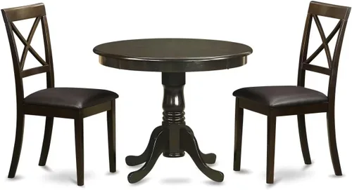 Vista 9 de East West Furniture ANBO3-CAP-C Juego de mesa de cocina de 3 piezas para espacios pequeños contiene una mesa de comedor redonda con pedestal y 2