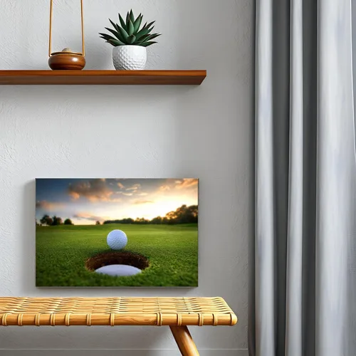 Vista 2 de Lienzo decorativo para pared, diseño de cueva para hombre, campo de golf, paisaje, puesta de sol, arte deportivo, para oficina, gimnasio, sala