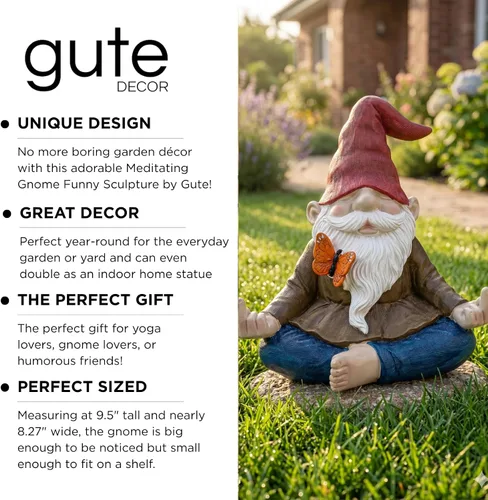 Vista 4 de Gran estatua de gnomo de jardín zen meditante, figura de dedo medio Naughty Angry Namaste de 9.5 pulgadas, divertida decoración de césped al aire