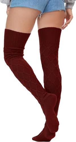 Vista 6 de YELAIVP Calcetines altos de punto trenzado para mujer, calcetines por encima de la rodilla, calentadores de piernas extra largos