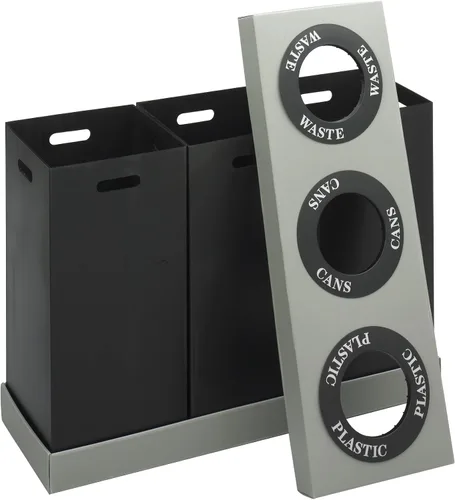 Vista 3 de Safco Cubo de basura combinado de basura, 28 galones cada uno (3 papeleros), en tu centro de reciclaje de desechos, negro/gris