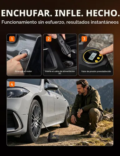 Vista 6 de AstroAI - Inflador de neumáticos - Compresor de aire portátil para neumáticos de auto - Bomba automática de 12 V CC con manómetro digital, con luz