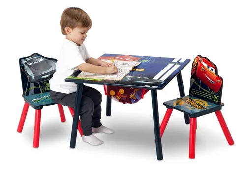 Vista 4 de Delta Children Juego de mesa y silla para niños con almacenamiento (2 sillas incluidas) y caballete y estación de juegos para niños, ideal
