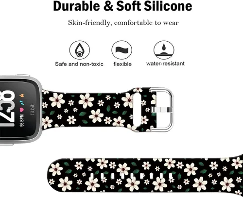 Vista 3 de Correas de reloj de silicona suave compatibles con Fitbit Versa 2/Versa/Fitbit Versa Lite/SE, correa de repuesto con bonito patrón floral de 0.98