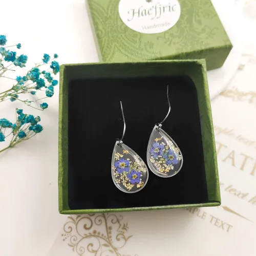 Vista 39 de Pendientes de flores prensadas hechos a mano para mujer