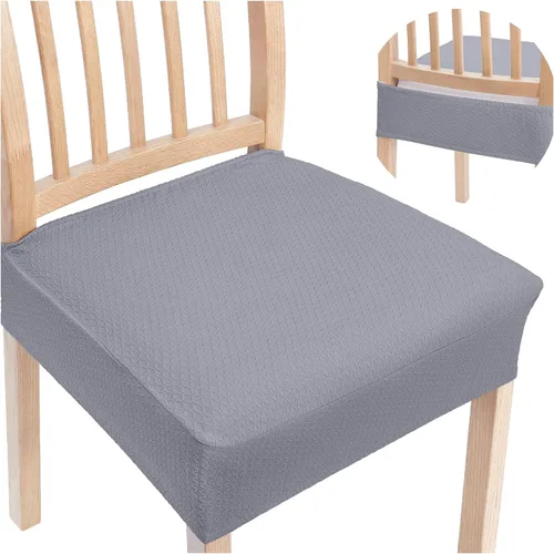 Vista 33 de Smiry Juego de 2 fundas de asiento elásticas de jacquard para sillas de comedor, extraíbles y lavables, sin fundas traseras, color azul aireado