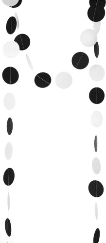 Vista 2 de Guirnalda de papel blanco y negro con círculos, guirnalda de puntos, decoración para colgar, telón de fondo, 2 pulgadas de diámetro, paquete de 3