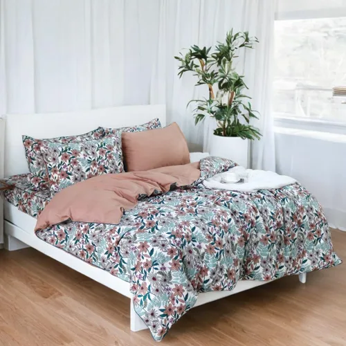Vista 15 de Helthep Funda de edredón floral tamaño Twin, 100% algodón, con estampado de flores rosas, funda de edredón vintage botánica con hojas verdes, funda