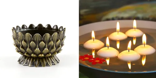 Vista 2 de Portavelas votivo de flor de loto, portavelas budista de cobre, taza budista tibetana de ofrenda de agua, soporte para lámpara de aceite