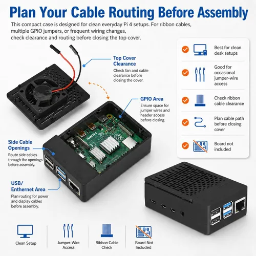 Vista 7 de iUniker Funda para Raspberry Pi 4, carcasa ABS Pi 4 con ventilador de refrigeración, disipador de calor Pi 4, cubierta superior extraíble simple