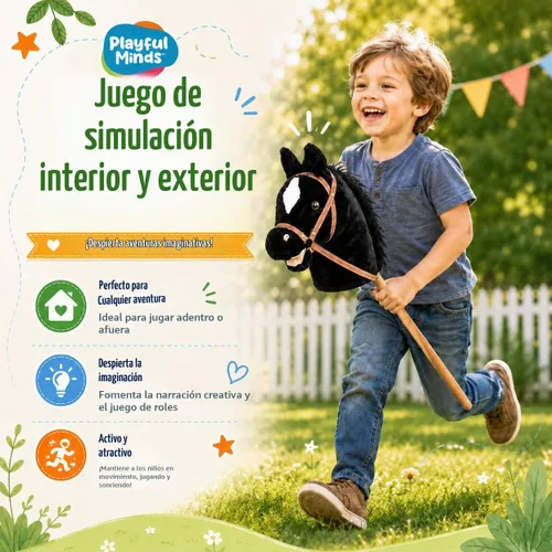 Vista 3 de Nature Bound Caballo de palo Caballo en un palo con efectos de sonido – Poni de peluche hecho a mano para niños pequeños y niños Mango de madera