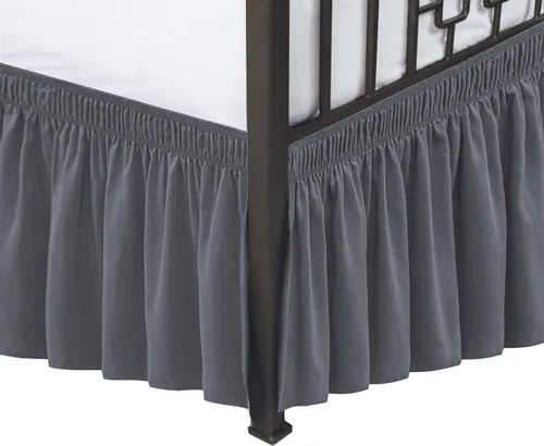 Vista 74 de Biscaynebay Faldas de cama envolventes con esquinas divididas para camas Twin/Twin XL de 15 pulgadas de caída, volantes de polvo elásticos Negro
