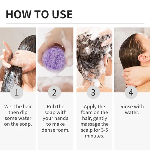 Vista 6 de Grospe Barra de champú de aceite esencial de lavanda, limpieza profunda e hidratación, alivia la picazón y la caspa, deja el cabello suave