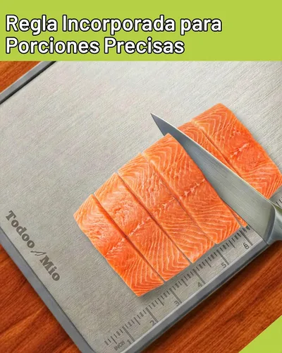 Vista 2 de Tabla de cortar de titanio para cocina: regla de medición integrada, tabla de cortar de metal grande de doble cara, tabla de cortar apta