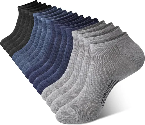 Vista 13 de BAMBOO COOL Calcetines atléticos de tobillo para hombre con acolchado y absorción de humedad, calcetines de malla para correr de corte bajo