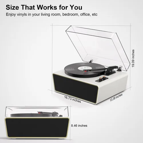 Vista 4 de Tocadiscos de vinilo de tamaño completo, tocadiscos Bluetooth de 3 velocidades con estilo Ruby, contrapeso ajustable, 4 altavoces estéreo