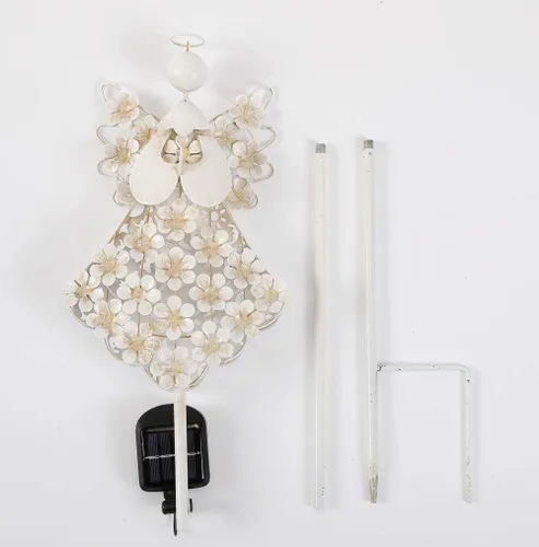 Vista 5 de WSgift Luces solares de ángel blanco para jardín, regalo conmemorativo de hortensias de metal con 27 LED, perfectas para recuerdo y simpatía