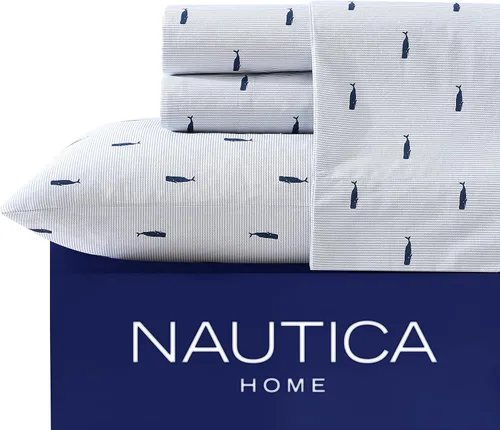 Vista 22 de Nautica - Juego de sábanas tamaño twin, sábanas refrescantes nítidas y confeccionadas con una sensación suave y ligera de percal de algodón