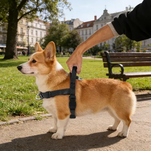 Vista 5 de Annchwool Arnés para perro sin tirones con clip frontal y asa de fácil control, arnés ajustable para el vientre y el pecho y correa para perros