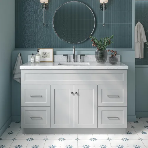 Vista 28 de ARIEL Hamlet - Mueble de baño de 54 pulgadas con fregadero, madera maciza, encimera de mármol italiano de Carrara de 1.5 pulgadas, fregadero