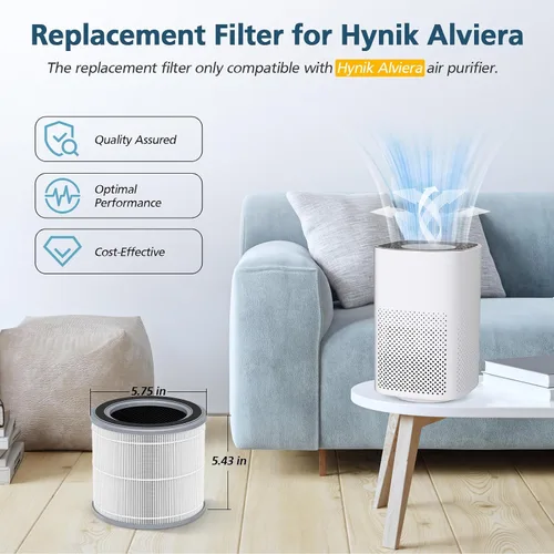Vista 2 de Filtro de repuesto para purificador de aire Hynik Alviera HH001, filtro de aire True HEPA H13 de 3 etapas y filtro de repuesto de carbón activado