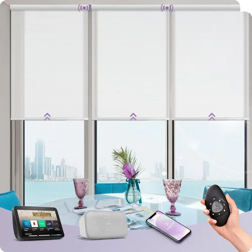 Vista 23 de Graywind Persianas enrollables inteligentes acopladas compatibles con Alexa Google, tamaño personalizado extra grande, persianas motorizadas