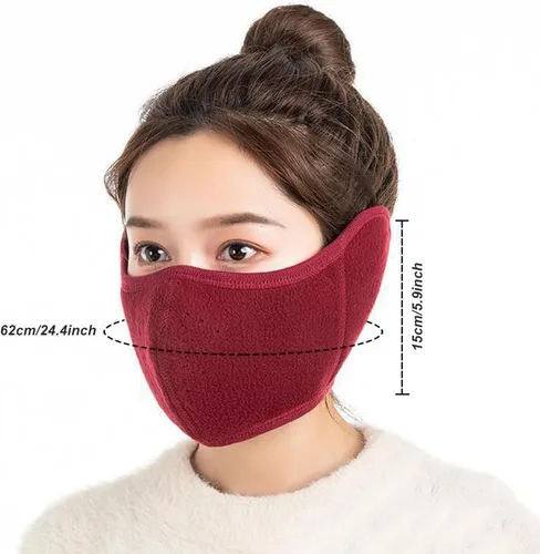 Vista 2 de Unisex Winter Warm Mask with Ear Cover - 360 Degree Wrap Dustproof Breathable Half Face Mouth Cover Face Earflaps