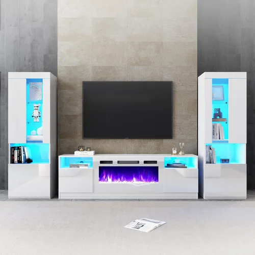 Vista 9 de AMERLIFE Juego de 3 centros de entretenimiento con chimenea de 70 pulgadas Negro