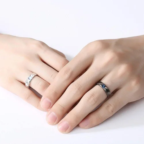 Vista 6 de Corona de princesa y caballero para parejas, anillo de promesa con piedra lunar para mujeres, hombres, ella, él, mejor amigo, juego de 2 anillos