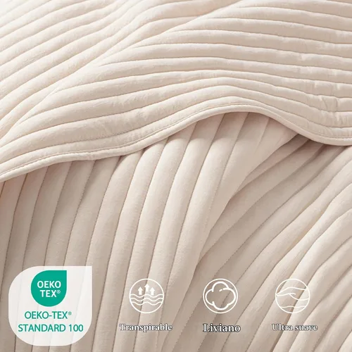 Vista 6 de Exclusivo Mezcla Juego de ropa de cama de edredón acolchado a rayas beige