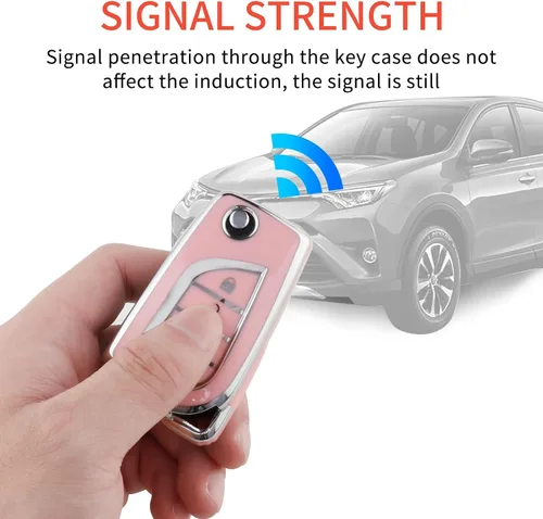 Vista 5 de Pangpai Funda de llavero rosa para Toyota, funda de TPU suave con llavero brillante para Toyota Fortuner Tundra Camry RAV4 Highlander Corolla Smart