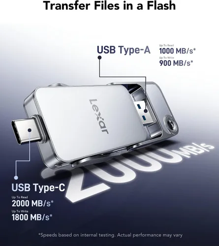 Vista 3 de Lexar D70E 2TB Dual Drive SSD externo, hasta 2000MB/s Leer 1800MB/s
