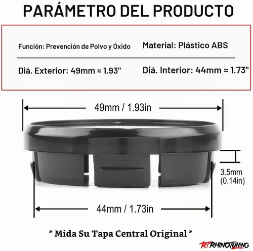 Vista 2 de RTRHINOTUNING 4 unidades de tapacubos centrales de 49 mm Compatibles con BRZ Scion FR-S 86 GR86 Tapa de rueda de 49 mm para SU003-00797 28111CA010