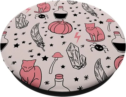 Vista 2 de Pink Sphynx Cat Potion Pumpkin Pattern Halloween Girls Women PopSockets intercambiables PopGrip