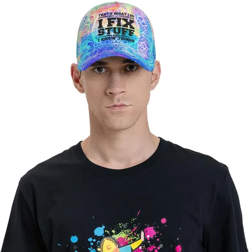 Vista 7 de That's Whats I Do I Fix Stuff and I Know Things - Sombreros desgastados para hombre, de mezclilla lavada, ajustables, con correa trasera 1