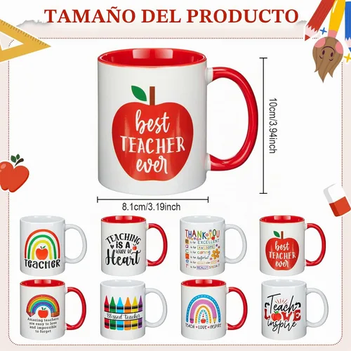 Vista 2 de Maxdot 8 tazas de café de cerámica para profesores, mango de 12 onzas