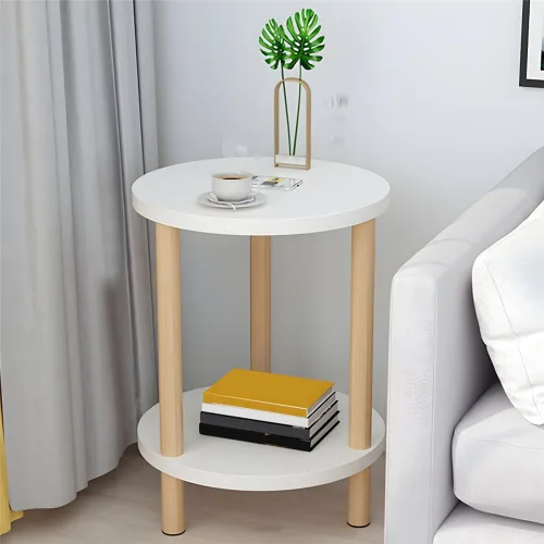 Vista 12 de Mesa auxiliar contemporánea de estilo redondo simple, mesa auxiliar de madera maciza, mesa auxiliar para espacios pequeños, mesitas de noche