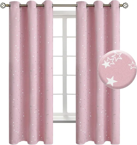 Vista 121 de BGment Cortinas opacas para dormitorio infantil, con aislamiento térmico, con ojales, estampado de estrellas plateadas, cortinas para oscurecer