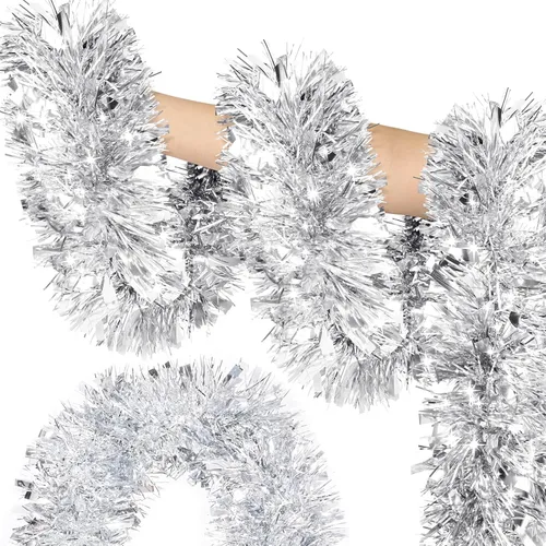 Vista 11 de Guirnalda de oropel dorada de Navidad de 50 pies, guirnalda metálica brillante con diseño de oropel colgante para adornos de árbol de Navidad