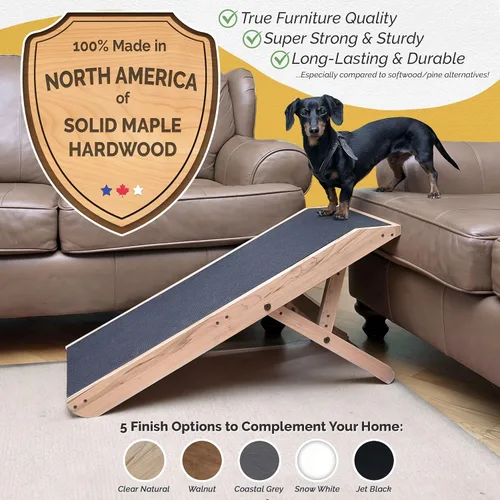 Vista 5 de DoggoRamps Rampa para perros para sofá con rieles de seguridad, ajustable de 14 a 21 pulgadas, con agarre antideslizante y práctica plataforma Claro