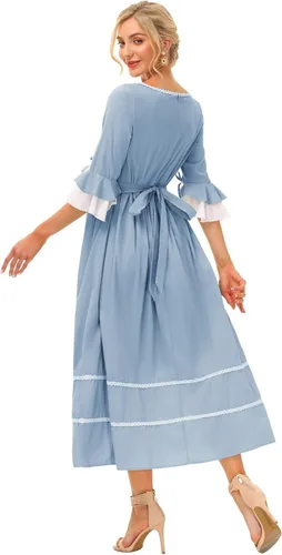 Vista 6 de Scarlet Darkness Disfraz colonial pionero para mujer, vestidos de guerra civil de pradera