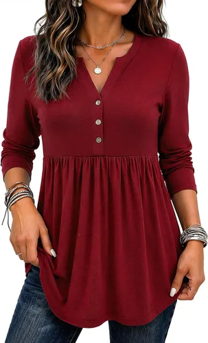 Vista 15 de Zeagoo Blusas de manga larga para mujer, estilo bohemio, cuello en V negro (Flower Black)