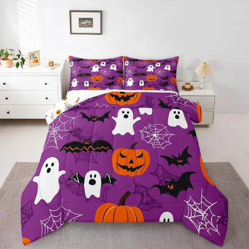 Vista 15 de Erosebridal Juego de edredón de calavera de Halloween, tamaño individual, juego de ropa de cama de calavera gótica para niños, adolescentes