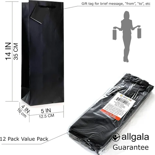 Vista 2 de allgala 12PK Value Premium Bolsas de regalo de papel de color sólido (vino-negro-GP50026)