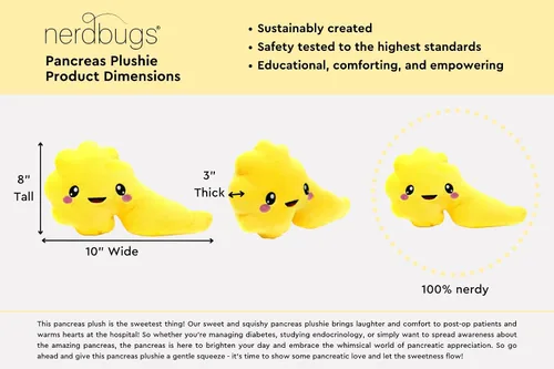 Vista 2 de nerdbugs Peluche anatómico del páncreas – Divertido regalo para la diabetes, juguete de recuperación de Diaversario o cirugía, apoyo para el cáncer