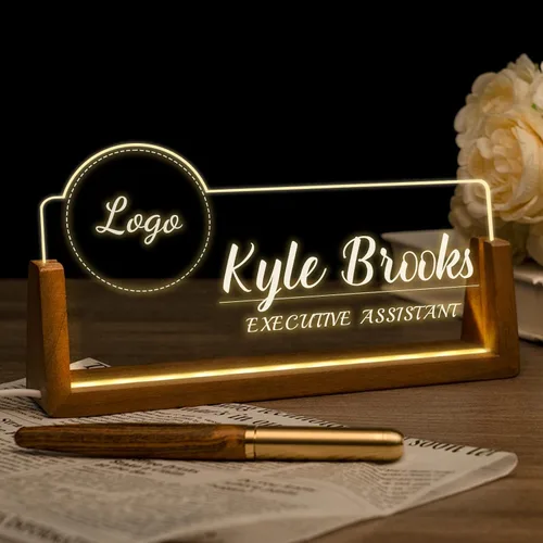 Vista 13 de Placa de nombre de escritorio personalizada, placa de identificación personalizada con luz de oficina para escritorios, decoraciones de escritorio