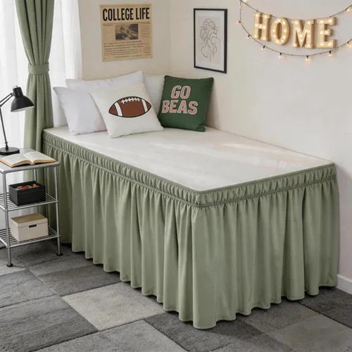 Vista 75 de Falda de cama RIMELA tamaño Queen color verde bebé con caída de 15 pulgadas, falda elástica envolvente, volante que protege contra el polvo