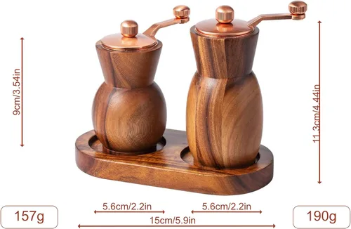 Vista 9 de Molinillo de pimienta, molinillo de sal y pimienta con soporte, salero y pimentero de madera, molinillo de especias manual recargable