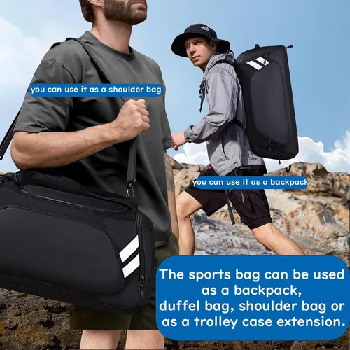 Vista 5 de Bolsa de gimnasio para hombres y mujeres, bolsa de viaje grande de 58 litros con compartimento para zapatos y bolsillo húmedo, bolsa deportiva