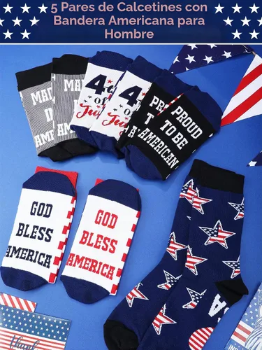 Vista 5 de Halfchet 5 pares de calcetines de bandera estadounidense para hombre